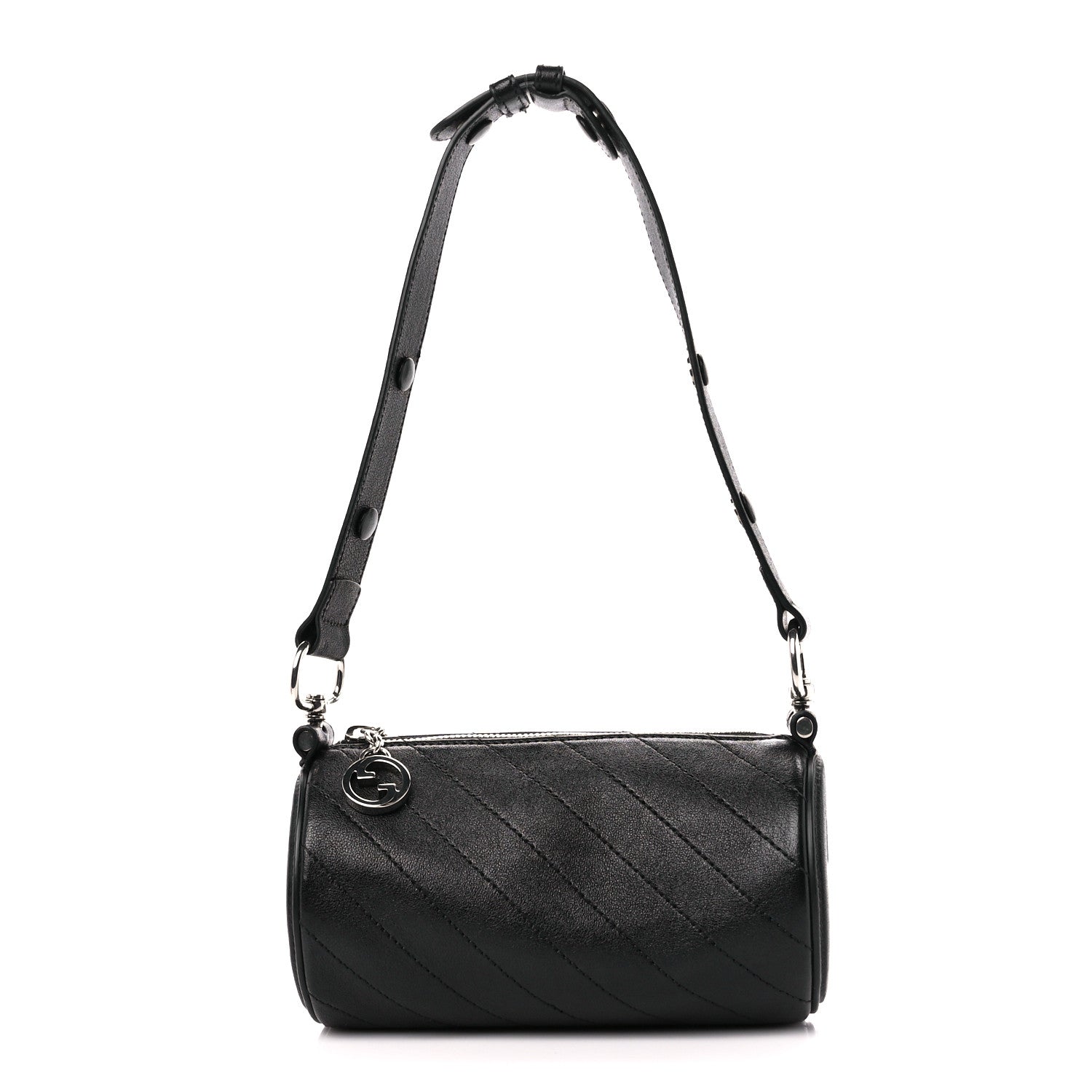 Gucci Sakai Be Green Calfskin Diagonal Stitched Mini Blondie Barrel Shoulder Bag Black 1 of 9