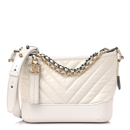 Chanel Aged Calfskin Chevron Quilted Small Gabrielle Hobo White 1 of 17