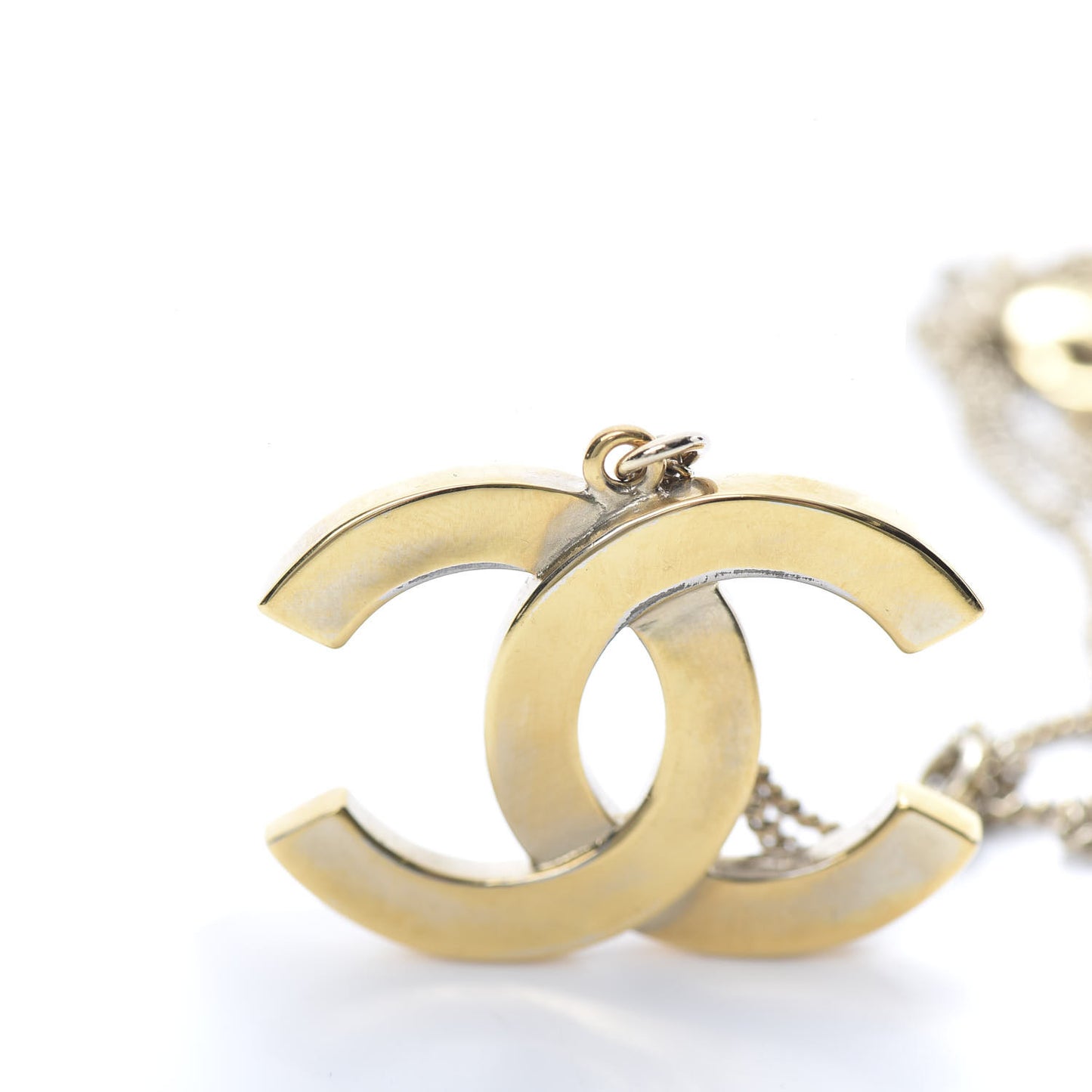 Baguette Crystal Quilted CC Pendant Necklace Gold