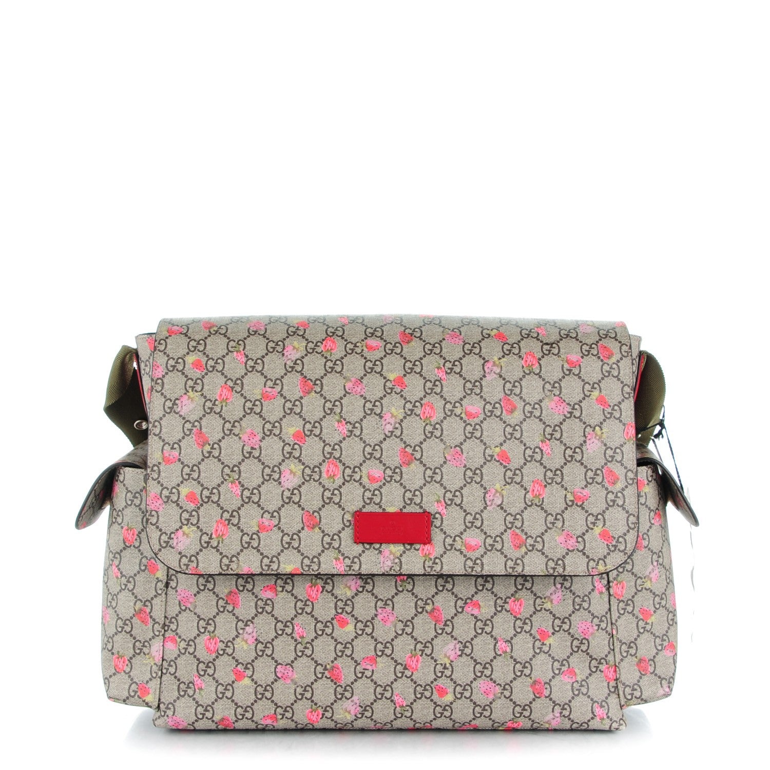 Gucci GG Supreme Monogram Strawberry Messenger Diaper Bag Beige 1 of 8