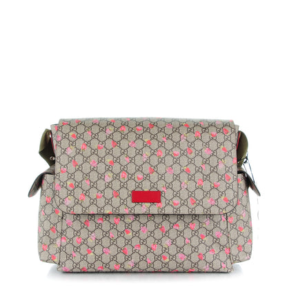 Gucci GG Supreme Monogram Strawberry Messenger Diaper Bag Beige 1 of 8