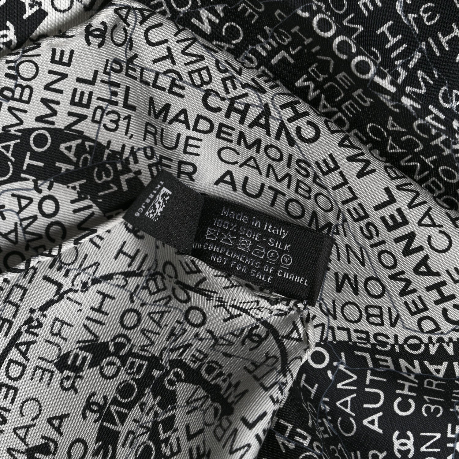 Chanel Silk Rue Cambon CC Square Scarf Black White 4 of 4