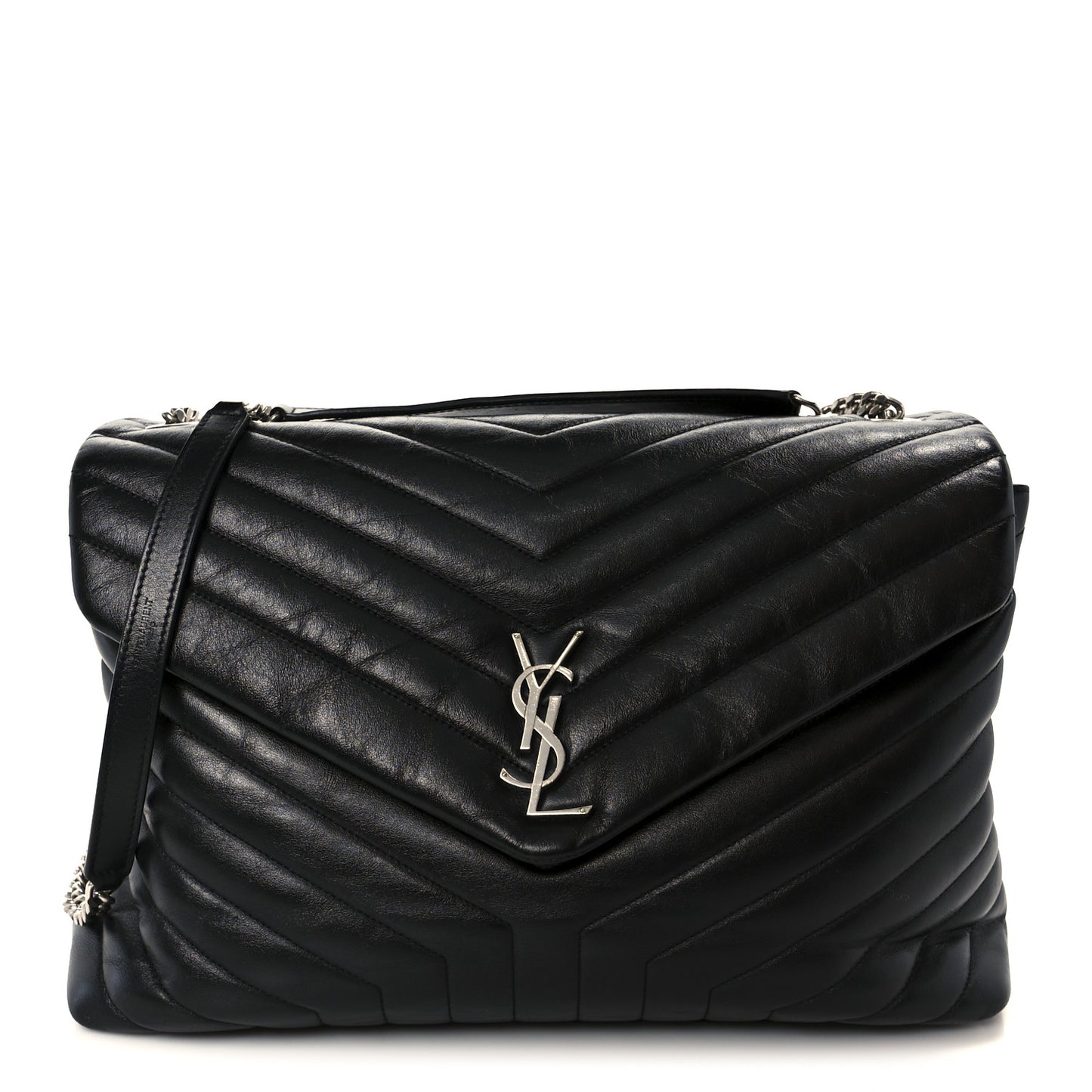 Calfskin Y Quilted Monogram Large Loulou Chain Satchel Black