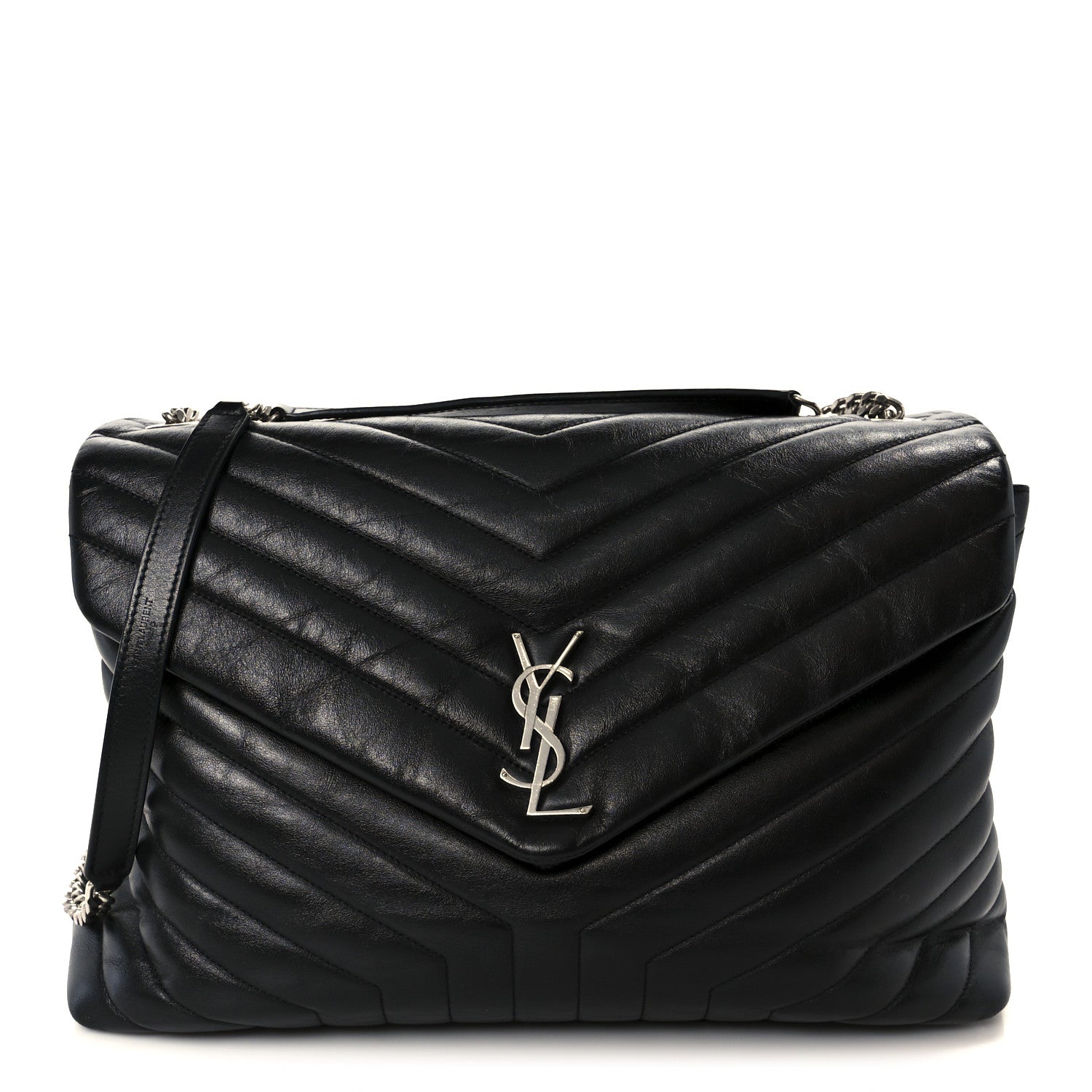 Saint Laurent Calfskin Y Quilted Monogram Large Loulou Chain Satchel Black 1 of 11
