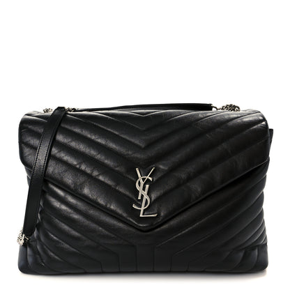 Saint Laurent Calfskin Y Quilted Monogram Large Loulou Chain Satchel Black 1 of 11