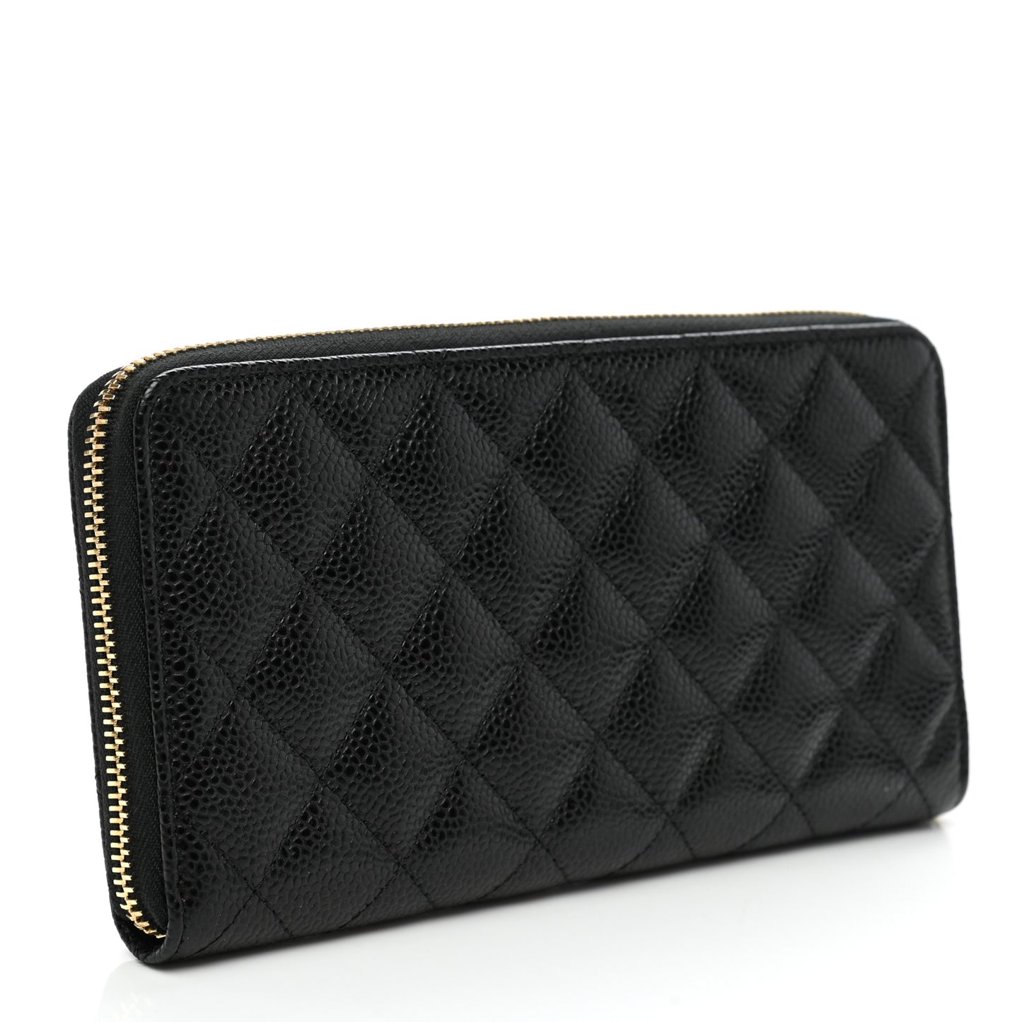 Caviar Quilted Large Gusset Zip Around Wallet Black