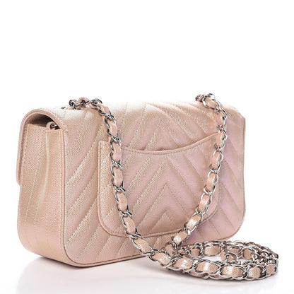 Chanel Iridescent Caviar Chevron Quilted Mini Rectangular Flap Light Gold 3 of 10