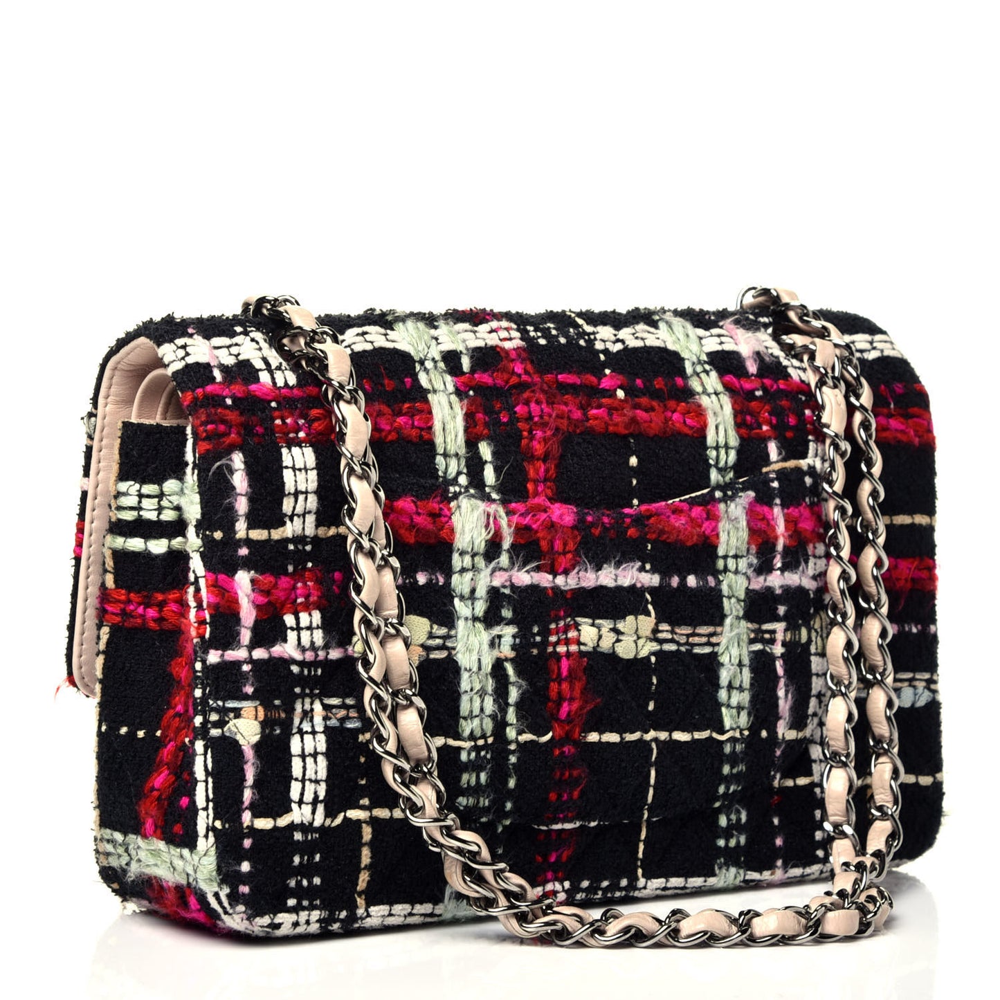 Tweed Medium Double Flap Black Pink