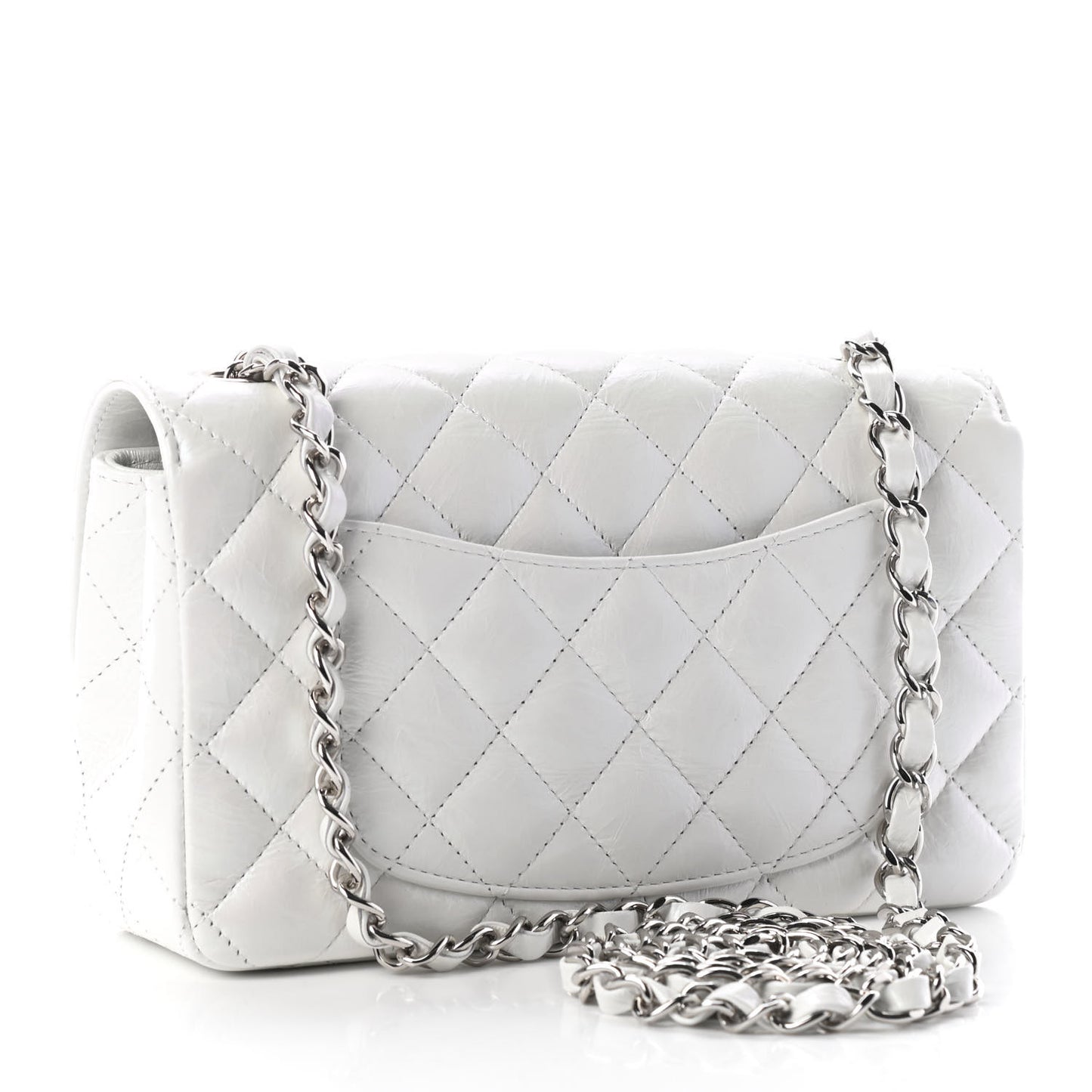 Calfskin Quilted Mini Rectangular Flap White