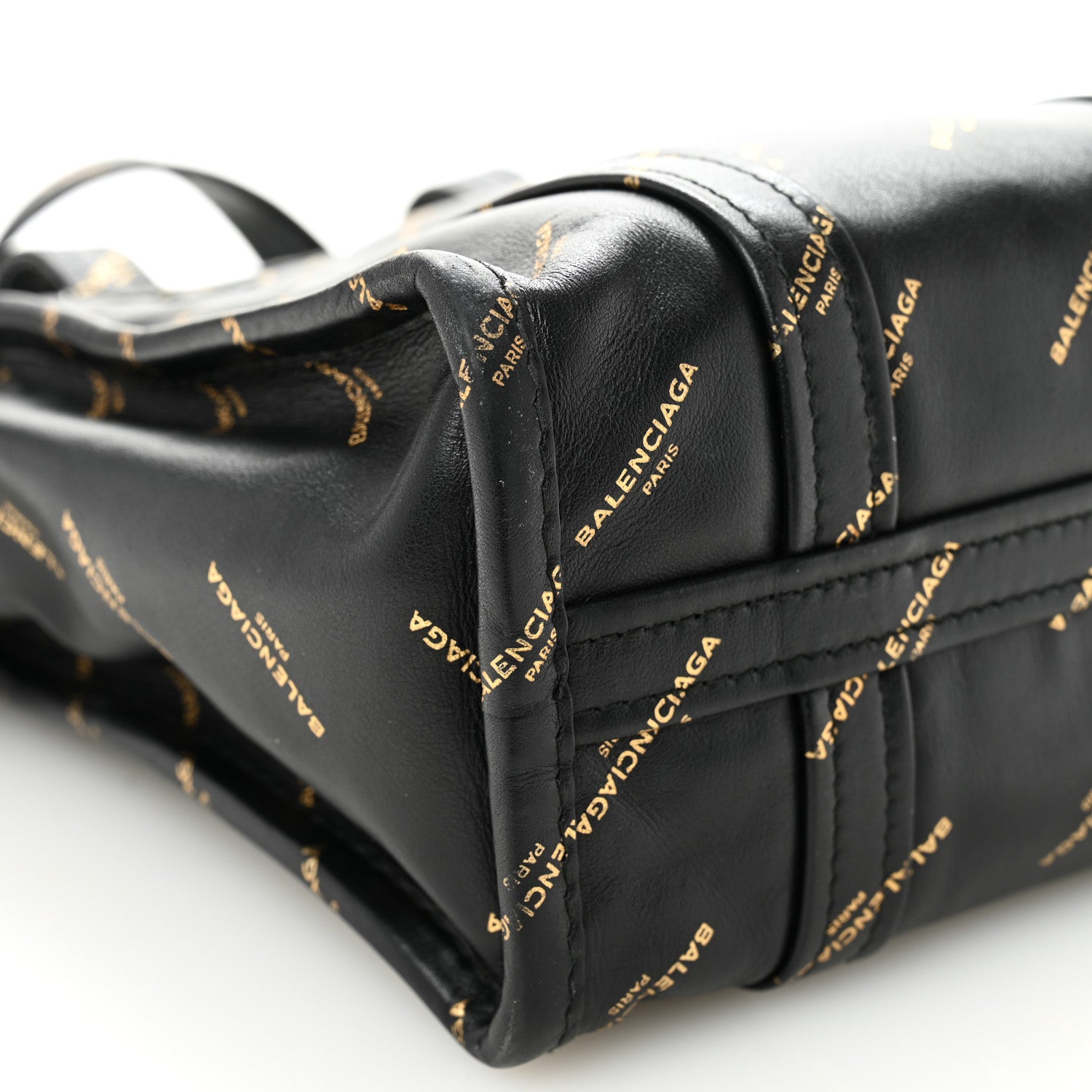 Balenciaga Calfskin Allover Logo XS Bazar Shopper Tote Black Gold 9 of 12