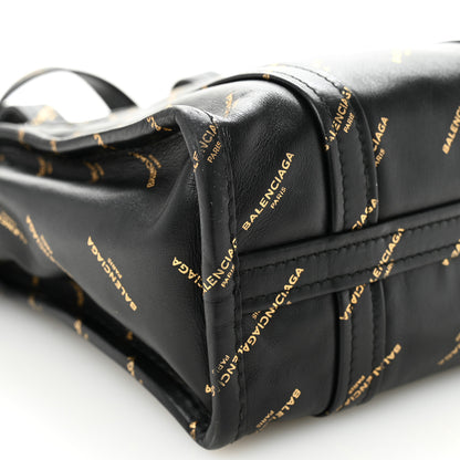Balenciaga Calfskin Allover Logo XS Bazar Shopper Tote Black Gold 9 of 12