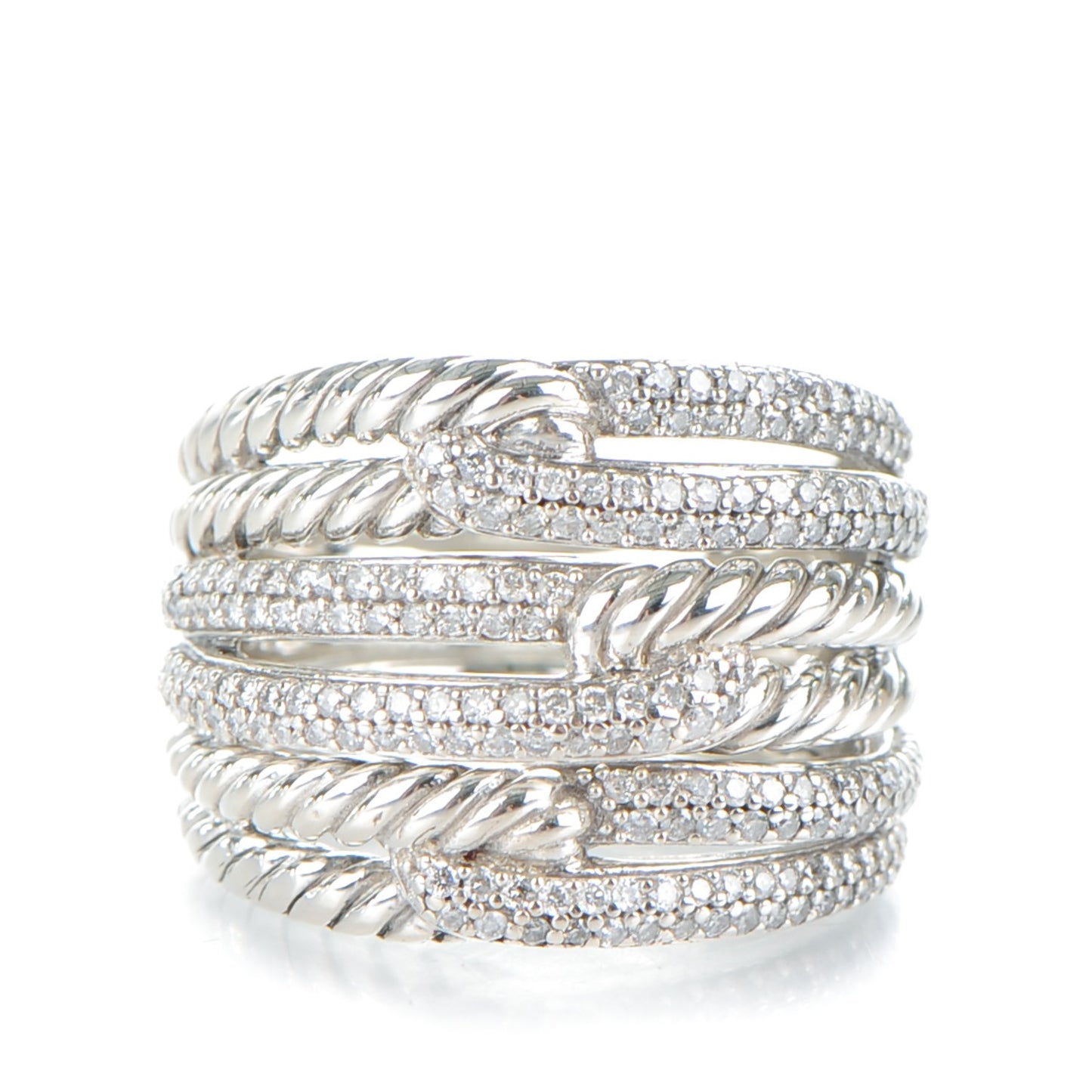 Sterling Silver Pave Diamond 19mm Labyrinth Triple Loop Ring 7.25 55