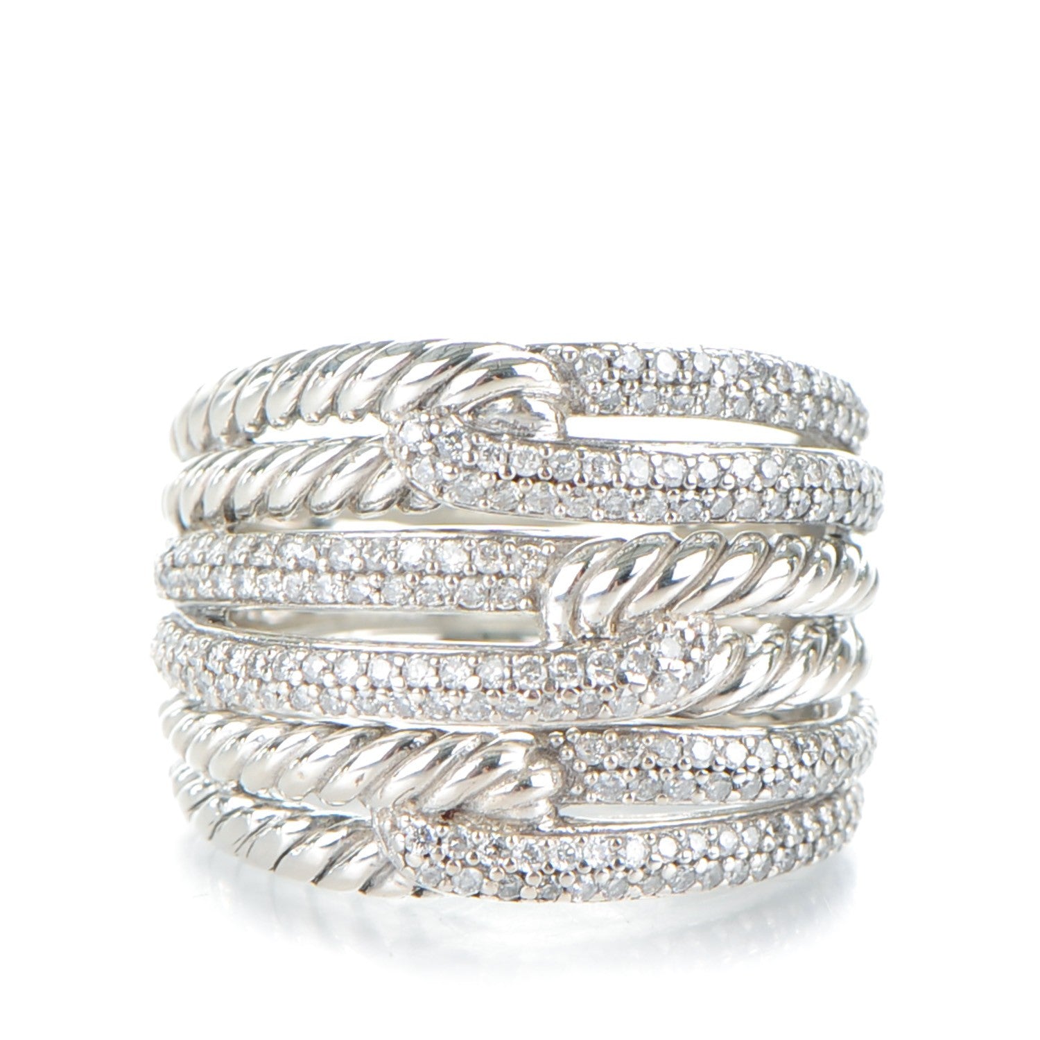 David Yurman Sterling Silver Pave Diamond 19mm Labyrinth Triple Loop Ring 7.25 55 1 of 5