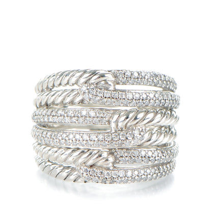 David Yurman Sterling Silver Pave Diamond 19mm Labyrinth Triple Loop Ring 7.25 55 1 of 5