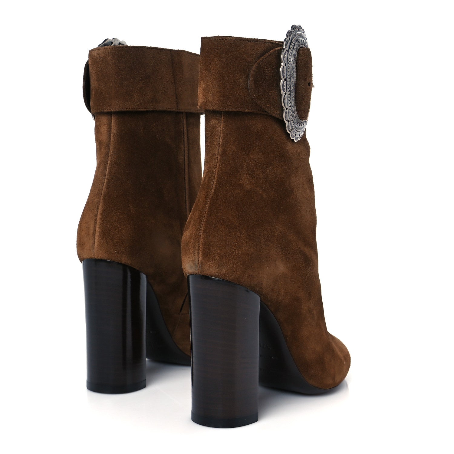 Saint Laurent Suede Embellished Joplin Buckle Booties 37.5 Land 5 of 10
