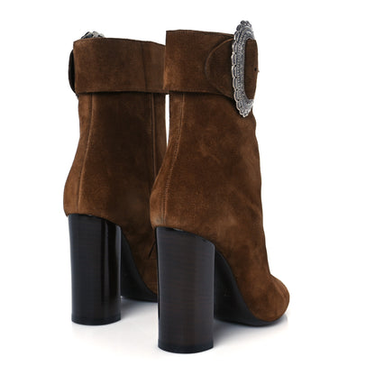 Saint Laurent Suede Embellished Joplin Buckle Booties 37.5 Land 5 of 10