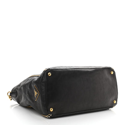 Prada Glace Calf Studded Tote Black 3 of 9
