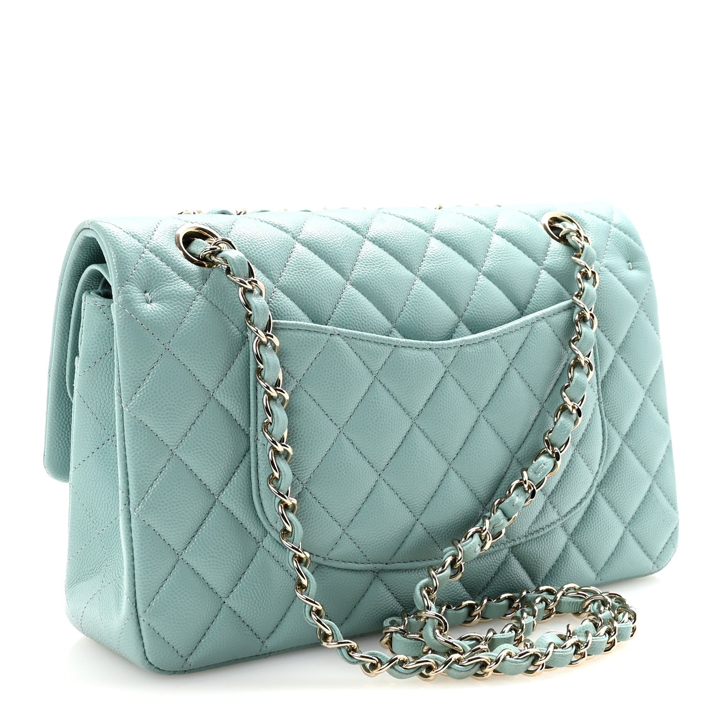 Caviar Quilted Medium Double Flap Light Blue