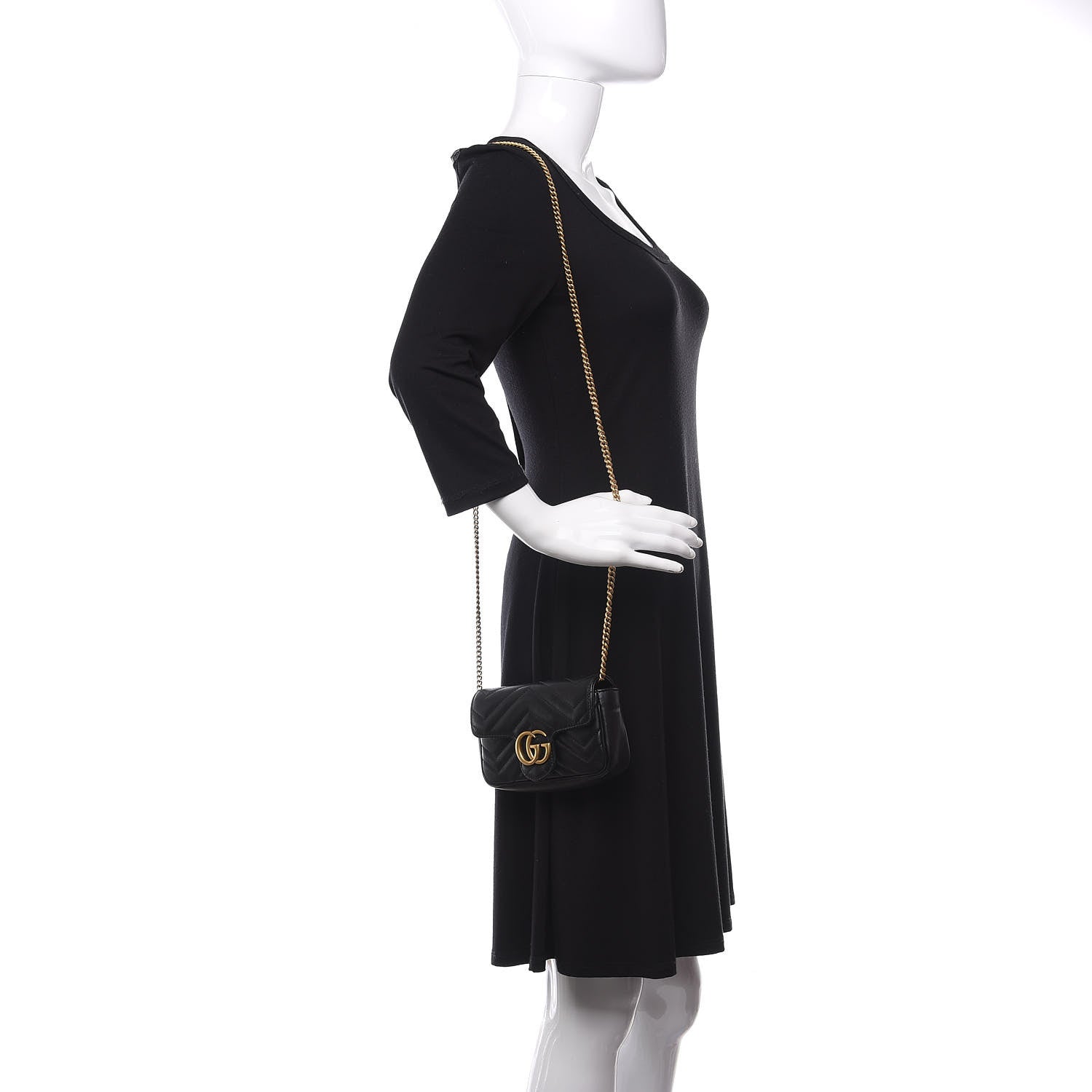 Gucci Calfskin Matelasse Super Mini GG Marmont Shoulder Bag Black 2 of 17