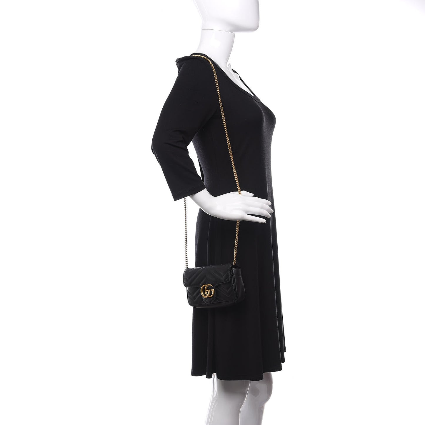 Calfskin Matelasse Super Mini GG Marmont Shoulder Bag Black