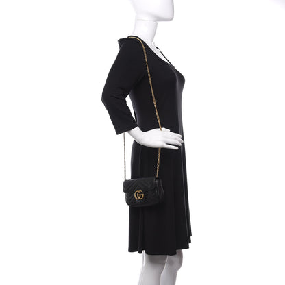 Gucci Calfskin Matelasse Super Mini GG Marmont Shoulder Bag Black 2 of 17