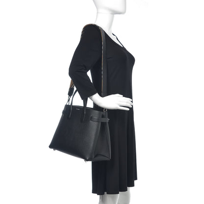 Burberry Derby Calfskin House Check Medium Banner Tote Black 2 of 13