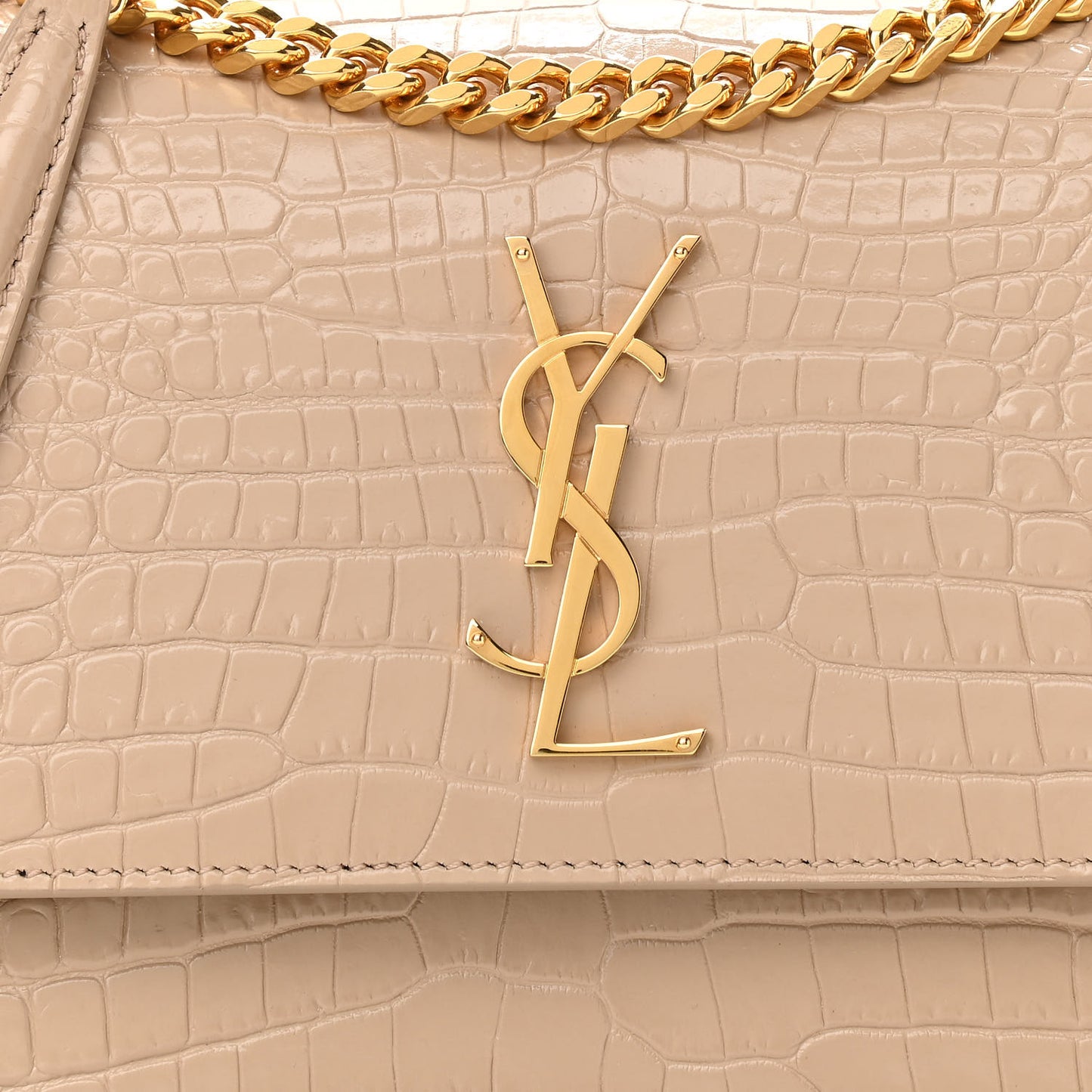 Calfskin Crocodile Embossed Medium Monogram Sunset Dark Beige