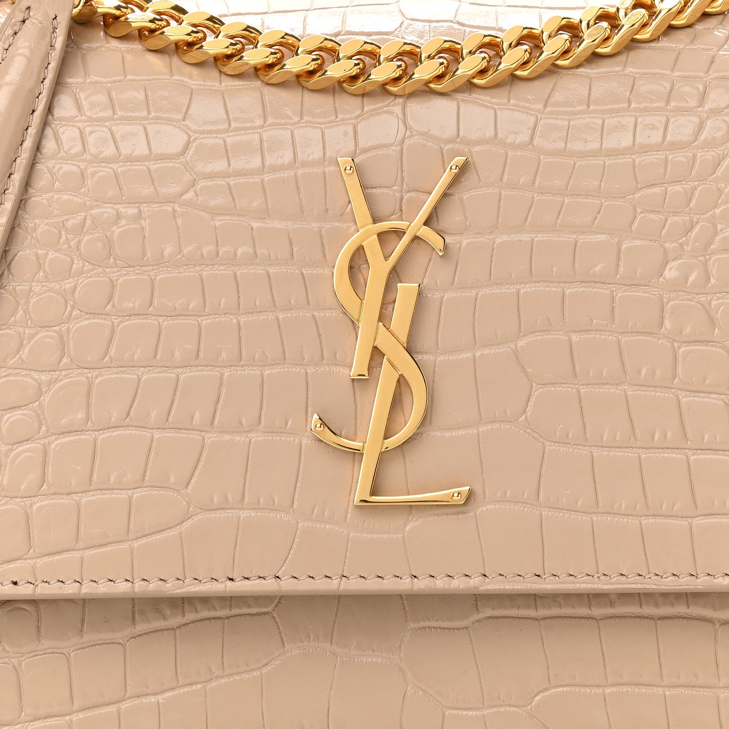 Saint Laurent Calfskin Crocodile Embossed Medium Monogram Sunset Dark Beige 7 of 11