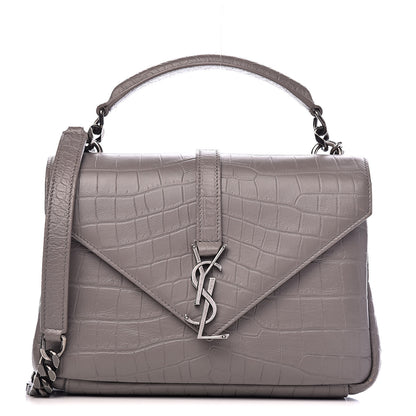 Saint Laurent Calfskin Crocodile Embossed Medium College Monogram Satchel Gray 1 of 15