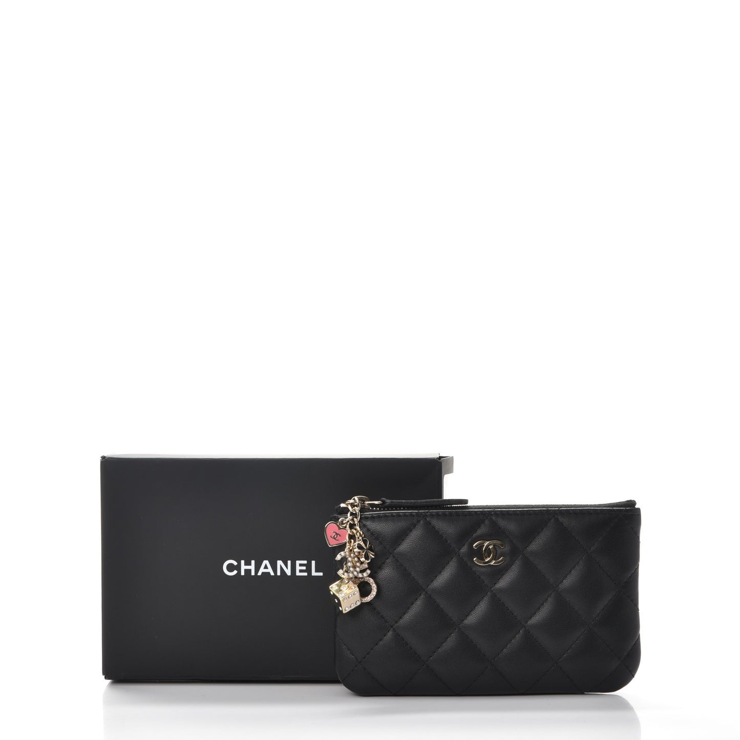 Lambskin Quilted Casino Coin Purse Black