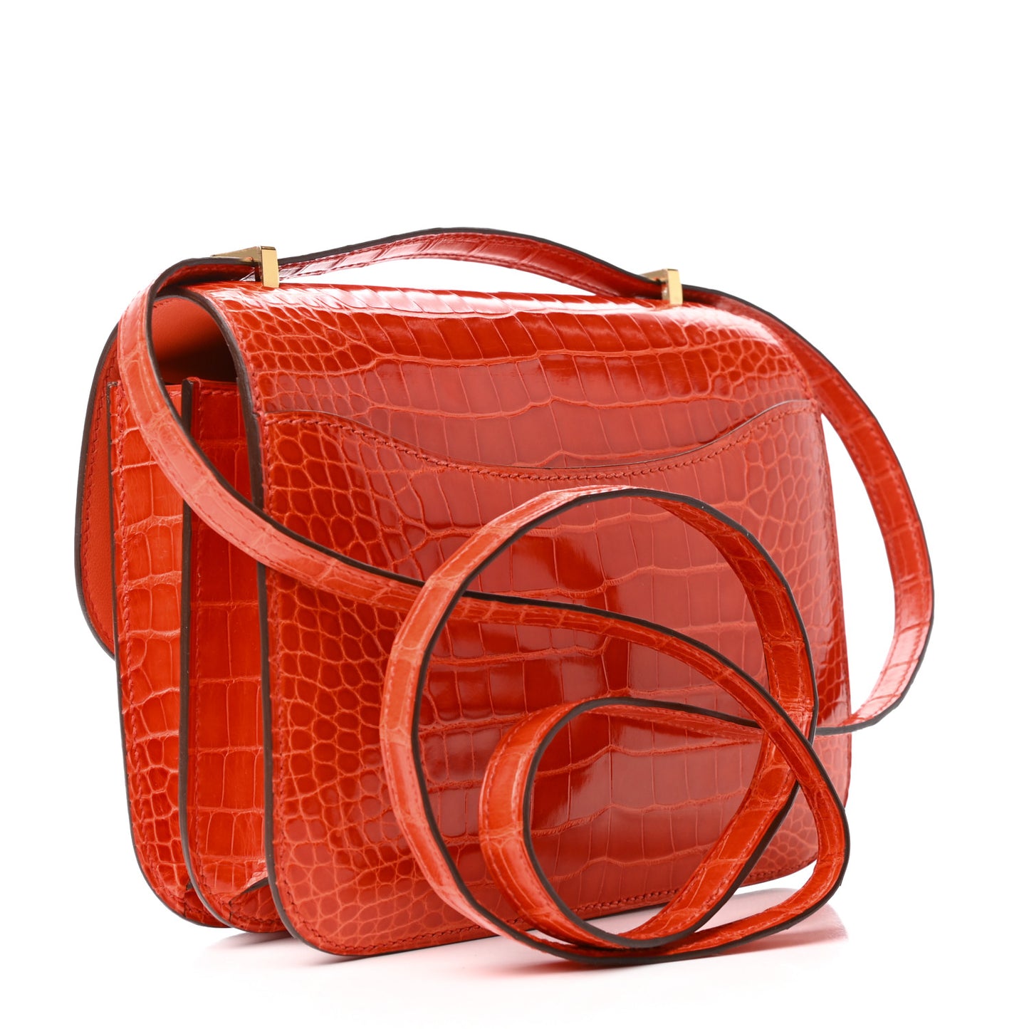 Shiny Alligator Constance 18 Orange Poppy