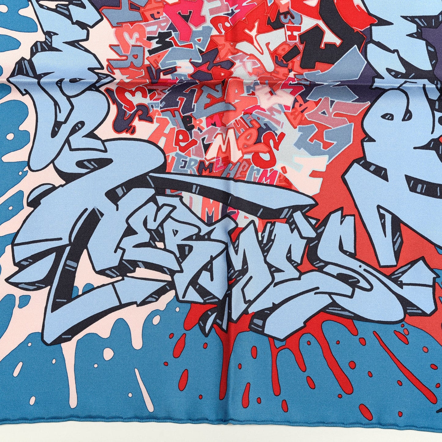 Silk Gavroche Graff Pocket Square Scarf Red Bleu Canard Ciel