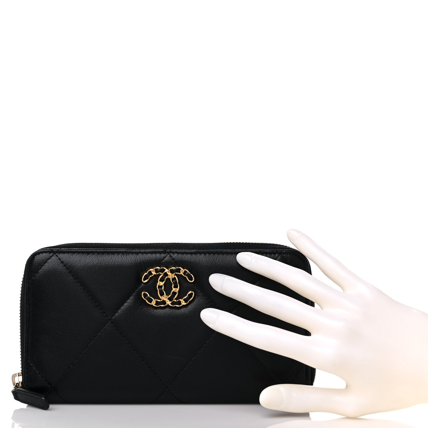 Chanel Shiny Goatskin Quilted Chanel 19 Long Zipped Around Wallet Black 2 of 13