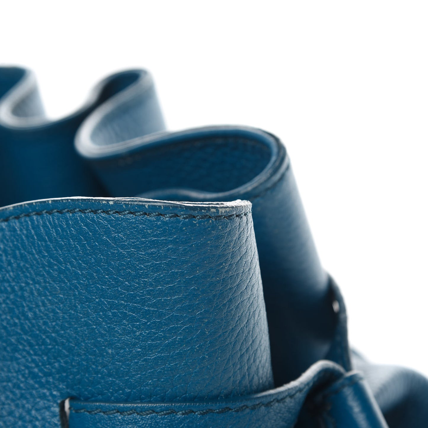 Grained Calfskin Drawstring Bucket Bag Blue