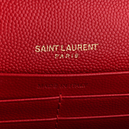 Saint Laurent Grain De Poudre Matelasse Chevron Monogram Chain Wallet New Red 6 of 12