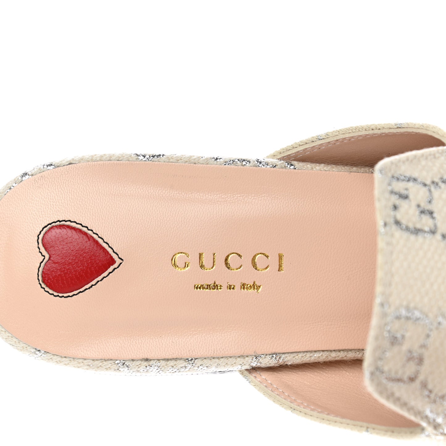 Canvas Lame GG Monogram Womens Princetown Slippers 40 Gardenia Silver