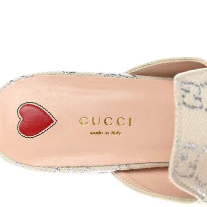 Gucci Canvas Lame GG Monogram Womens Princetown Slippers 40 Gardenia Silver 7 of 9