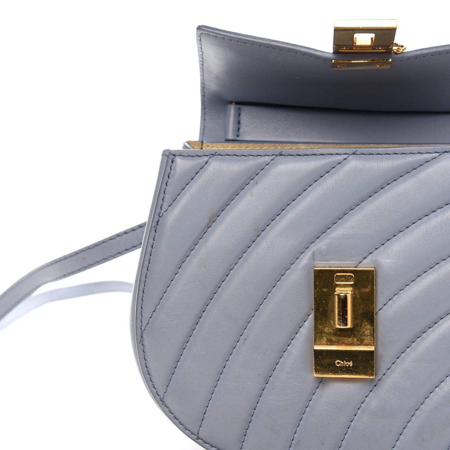 Calfskin Quilted Mini Drew Bijou Shoulder Bag Washed Blue