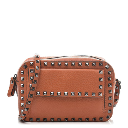Valentino Garavani Pebbled Calfskin Rockstud Flap Pocket Camera Crossbody Bag Orange 1 of 13