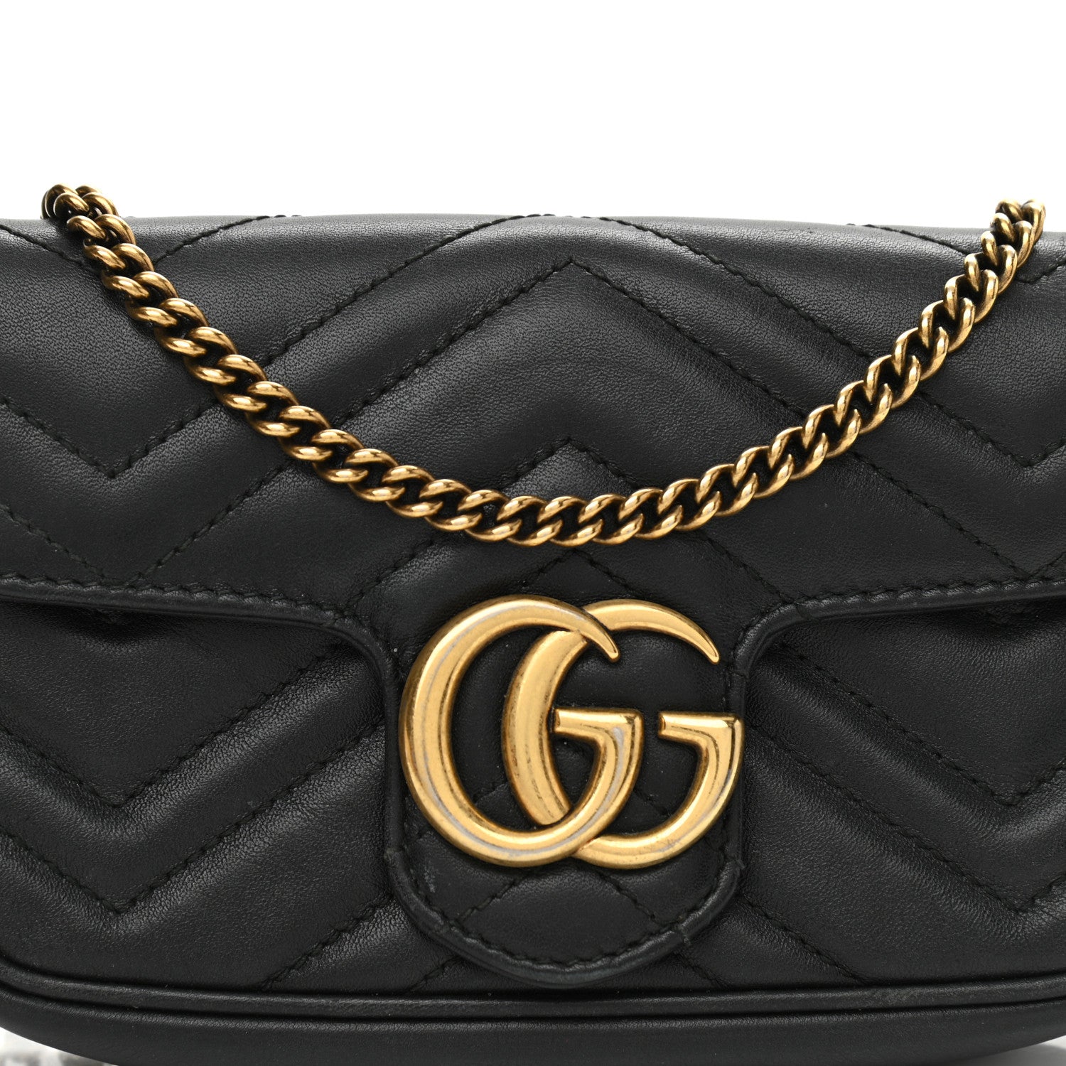 Gucci Calfskin Matelasse Super Mini GG Marmont Shoulder Bag Black 8 of 11