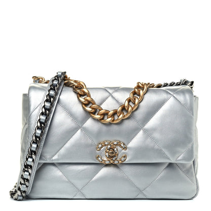 Chanel Metallic Goatskin Quilted Large Chanel 19 Flap Silver 1 of 4