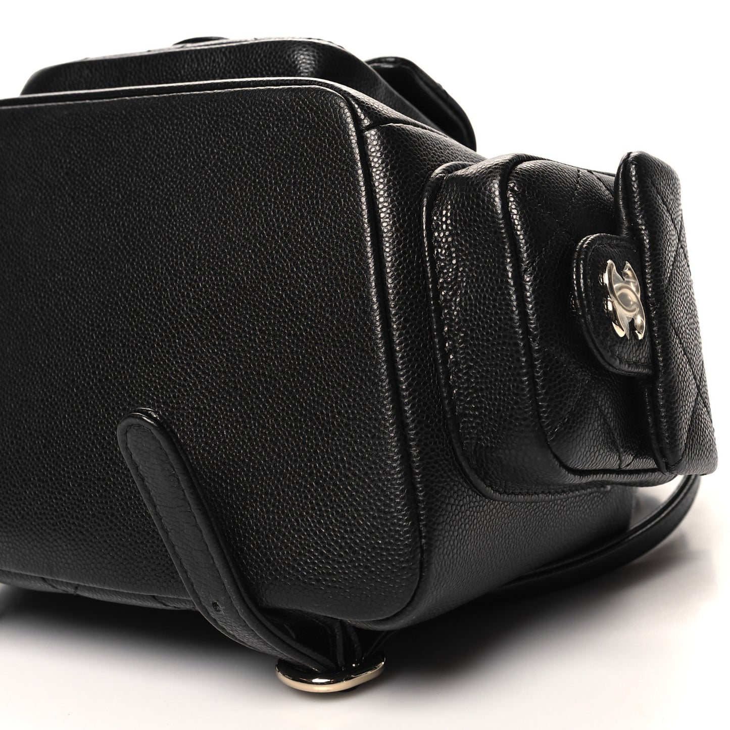 Shiny Caviar Quilted Small Pockets Drawstring Backpack Black