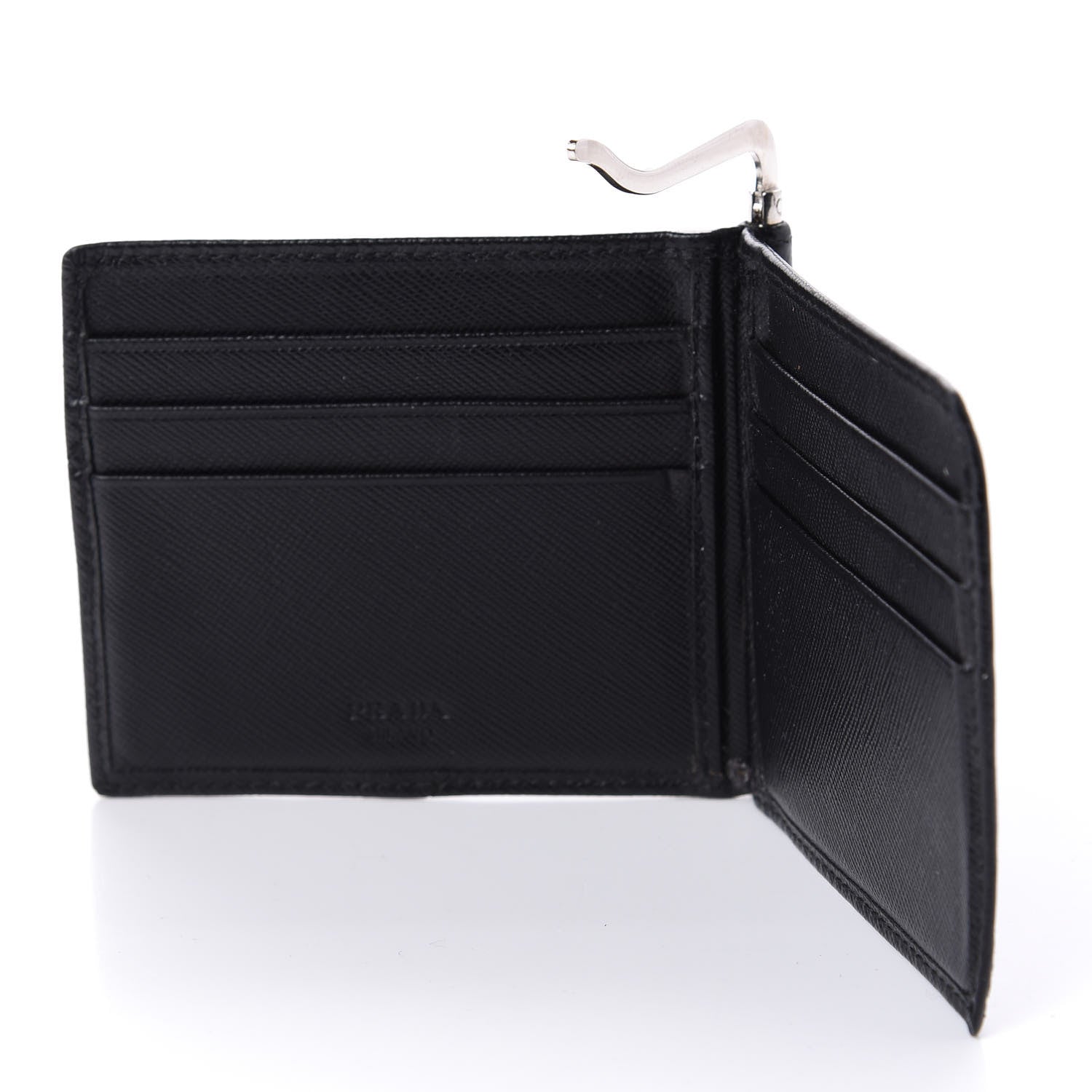 Prada Saffiano Money Clip Bi-Fold Wallet Black 6 of 13