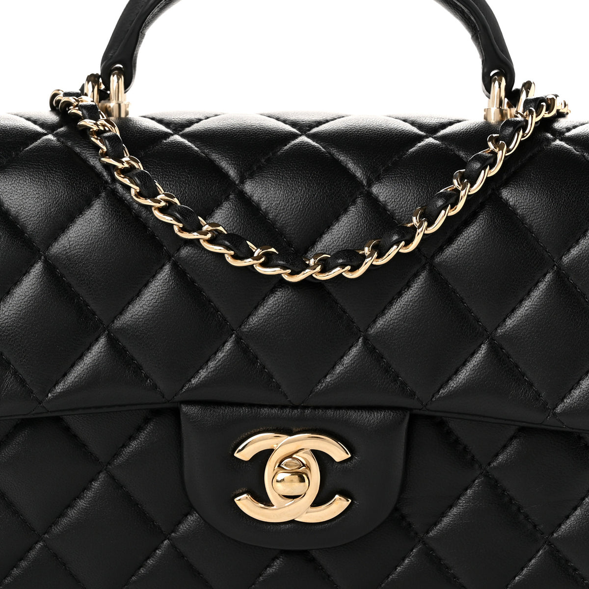 Chanel Lambskin Quilted Mini Top Handle Rectangular Flap Black 7 of 10
