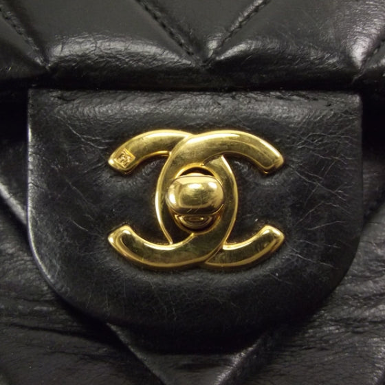 Vintage Lambskin Chevron Double Flap Black