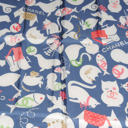 Chanel Silk Baby Animals Scarf Blue 1 of 5