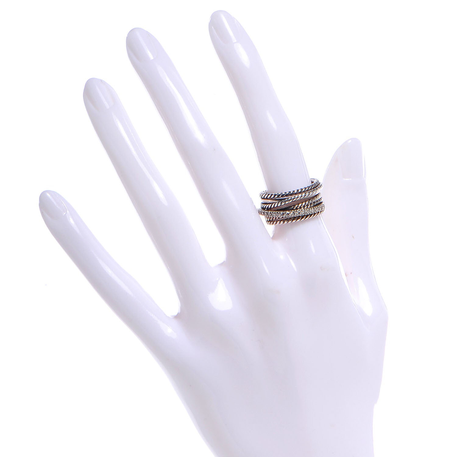 David Yurman Sterling Silver 14K White Gold Diamond 11mm Wide Crossover Cable Ring 52 6 2 of 4