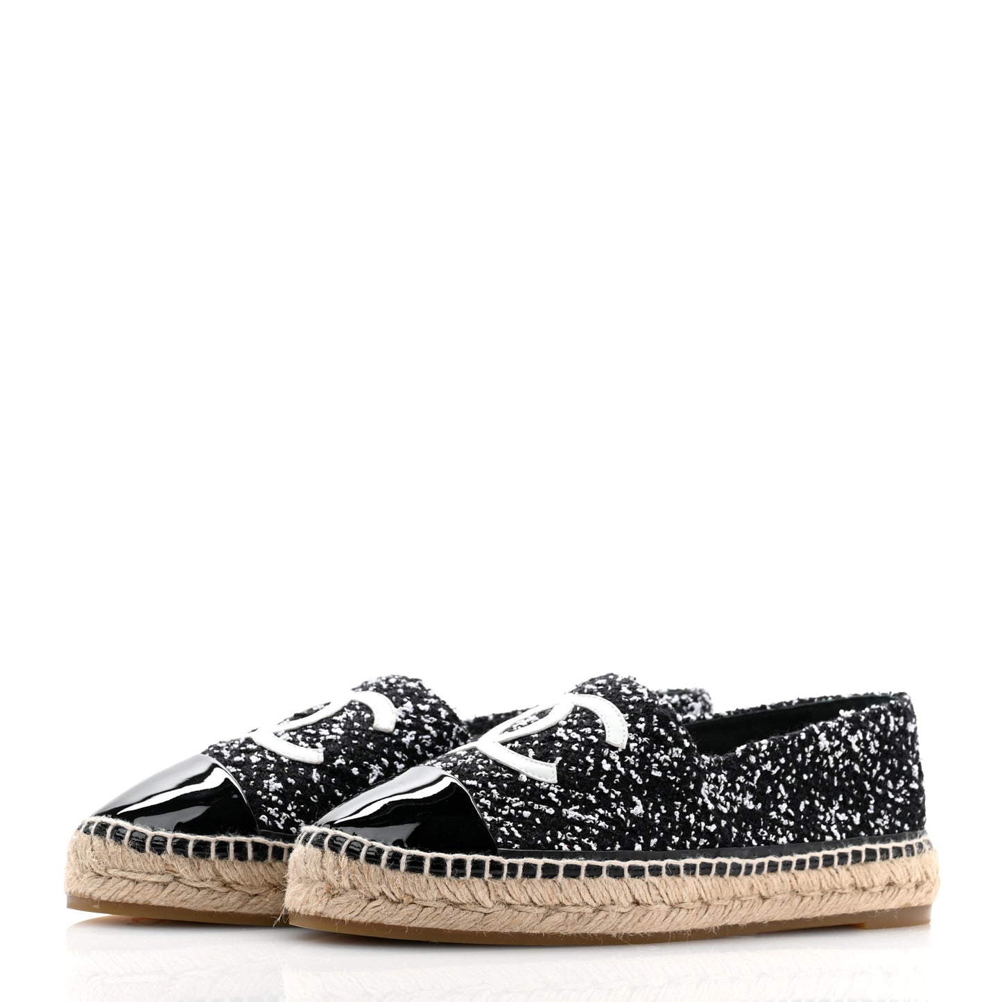 Tweed Lambskin Patent CC Espadrilles 40 Black White
