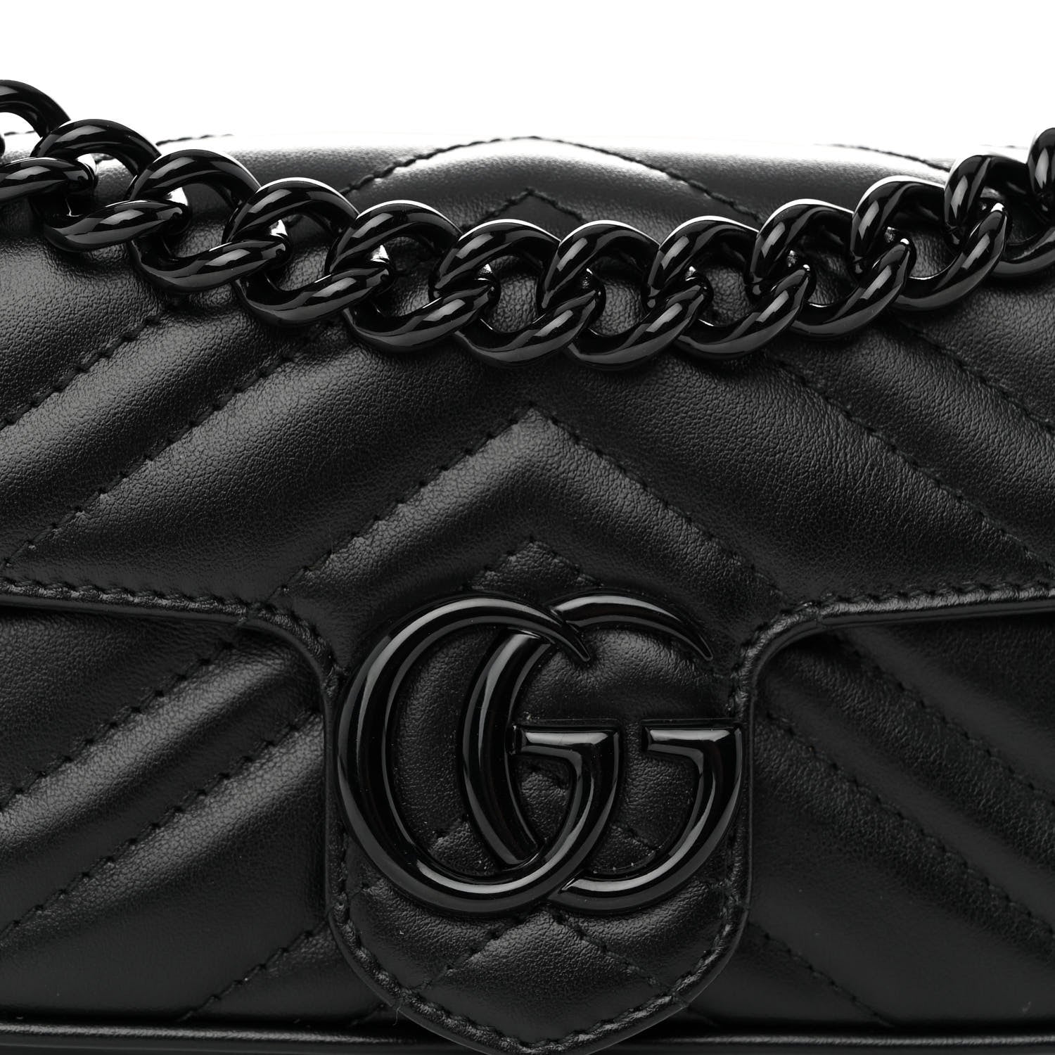 Gucci Calfskin Matelasse Monochrome GG Marmont Chain Belt Bag Black 7 of 9