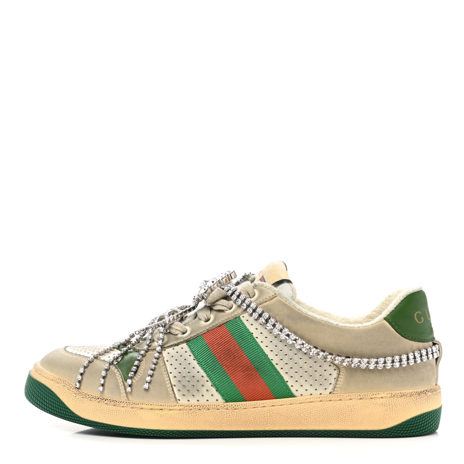 Gucci Nubuck Calfskin Web Removable Crystals Mens Screener Sneakers 39 Dusty Milk New Mystic White 1 of 12